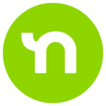 A lowercase N encircled with a light and almost neon green.