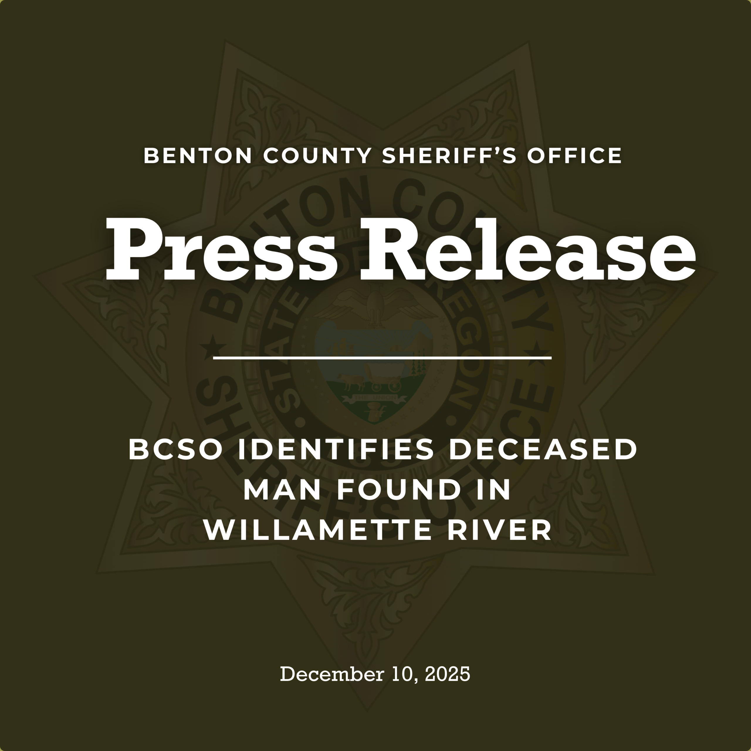 BCSO Identifies Deceased Man Found in Willamette River
